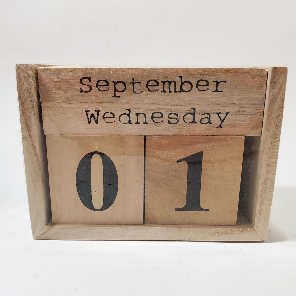 Bloomingville Sybillia Paulownia Wood Perpetual Calendar Sealed
